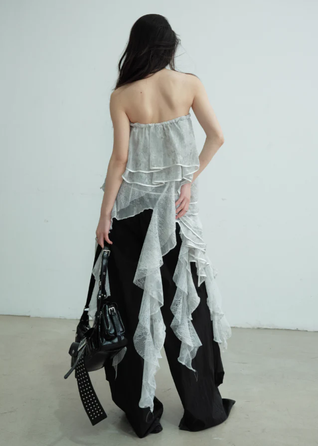 Irregular Lace Sheer Strapless Skirt (Two-Way Wear) - Image 5