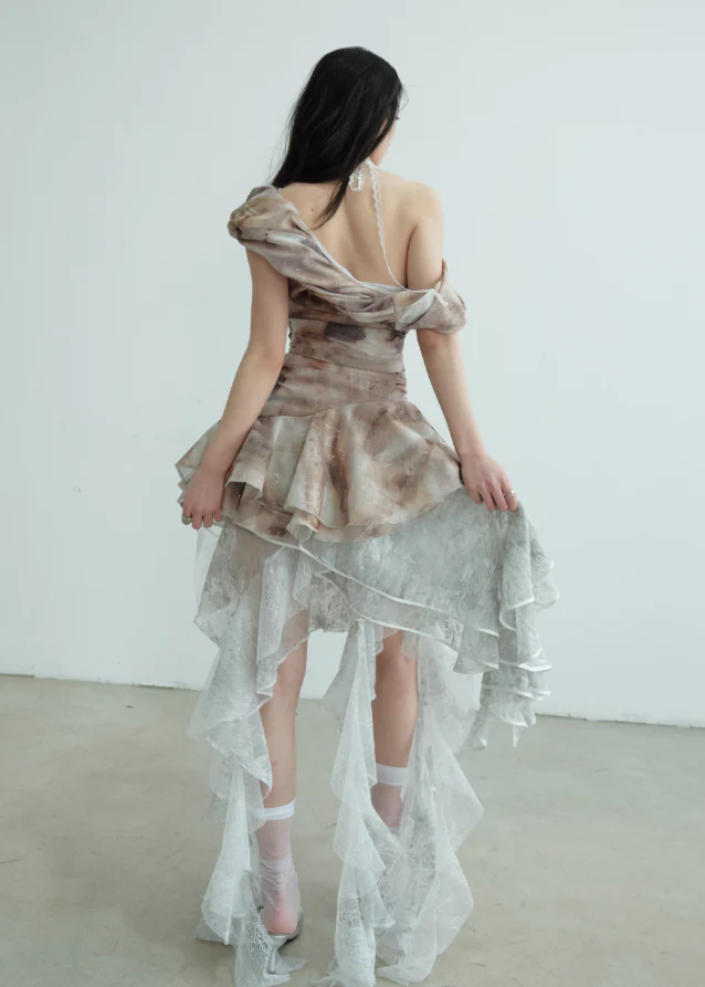 Irregular Lace Sheer Strapless Skirt (Two-Way Wear) - Image 7