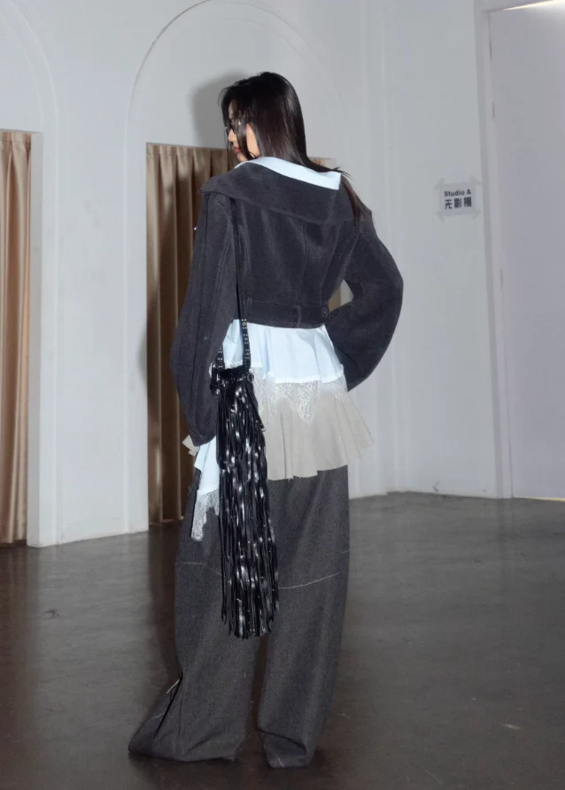 Layered Mist Lace-Trim Short Coat - Image 2