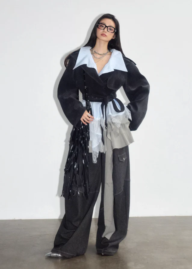 Layered Mist Lace-Trim Short Coat - Image 6