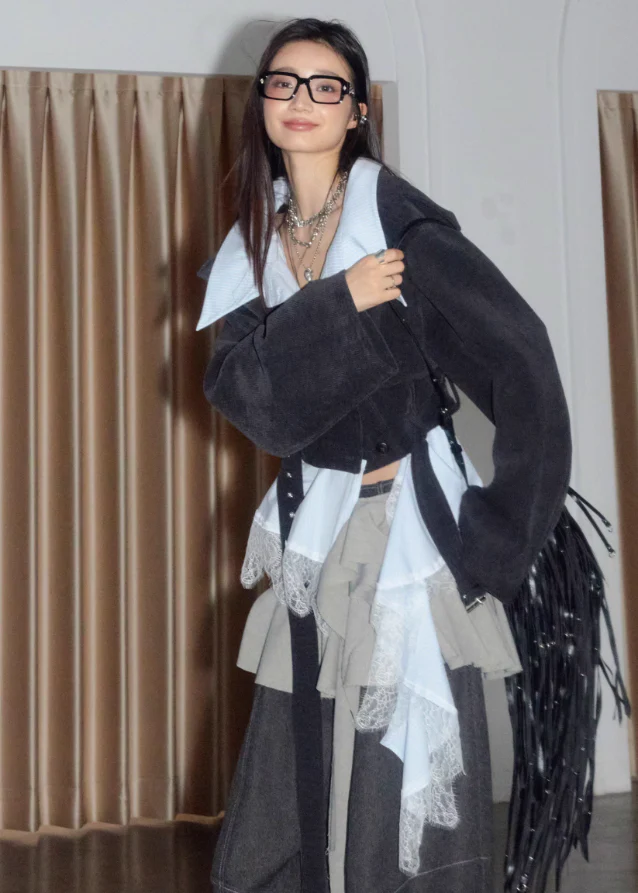 Layered Mist Lace-Trim Short Coat - Image 9