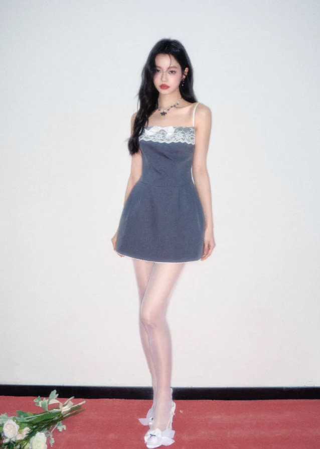 Lilac Lace Splice Strap Dress - Image 3