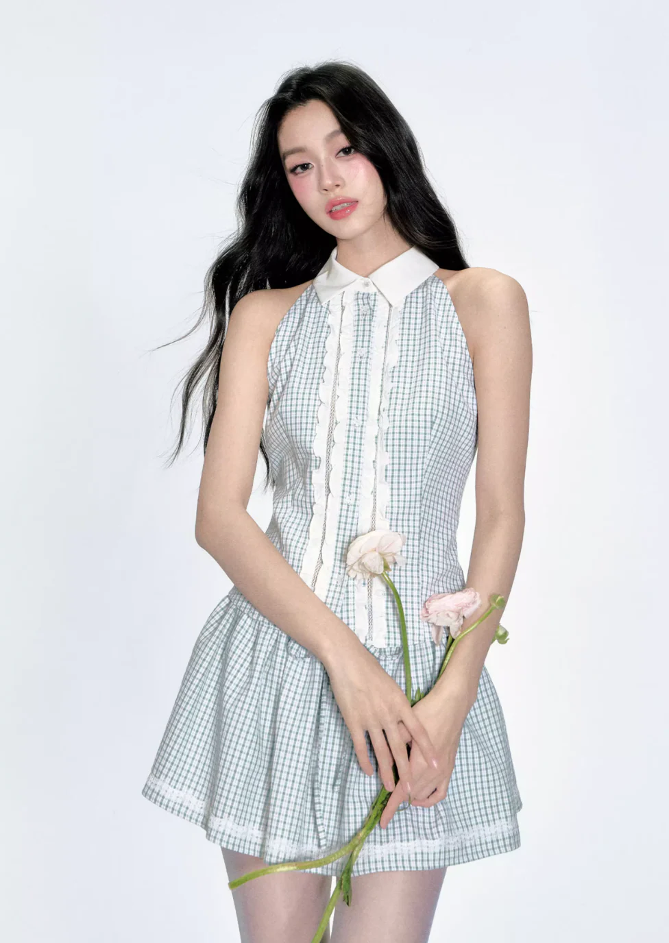 Mint Green Grid Puff Skirt Set - Image 7
