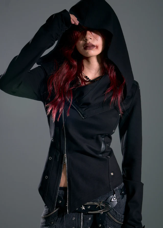 Raven Hood Asym Zip Knit Jacket - Image 10