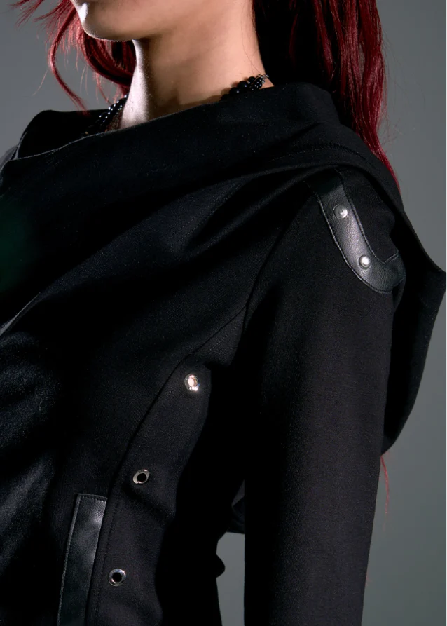Raven Hood Asym Zip Knit Jacket - Image 11