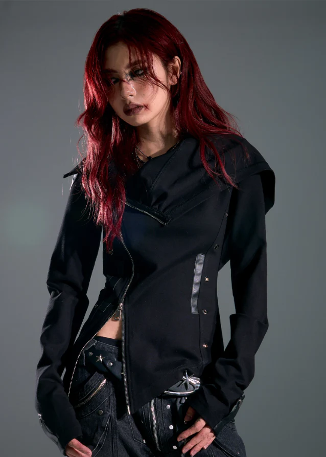 Raven Hood Asym Zip Knit Jacket - Image 2