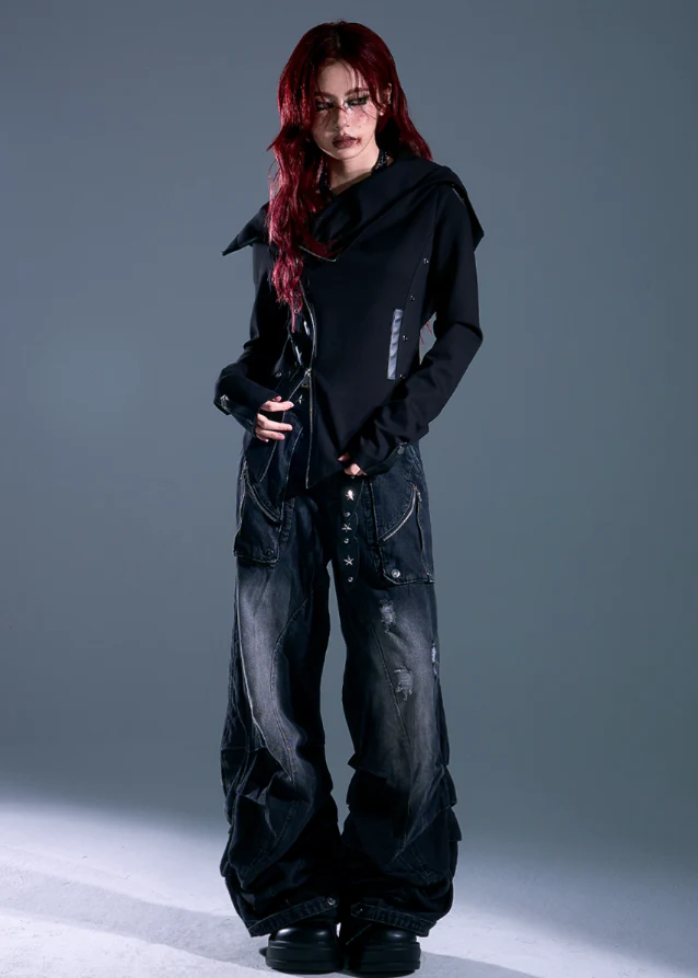 Raven Hood Asym Zip Knit Jacket - Image 3