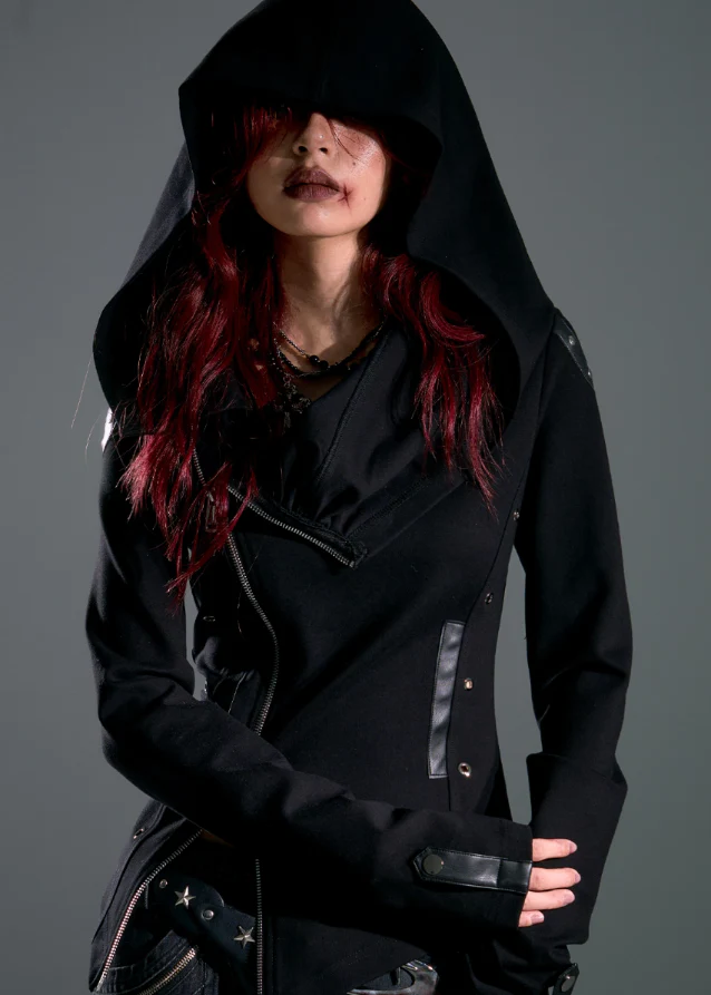Raven Hood Asym Zip Knit Jacket - Image 4