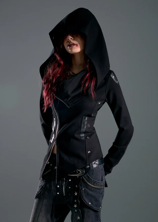 Raven Hood Asym Zip Knit Jacket - Image 5