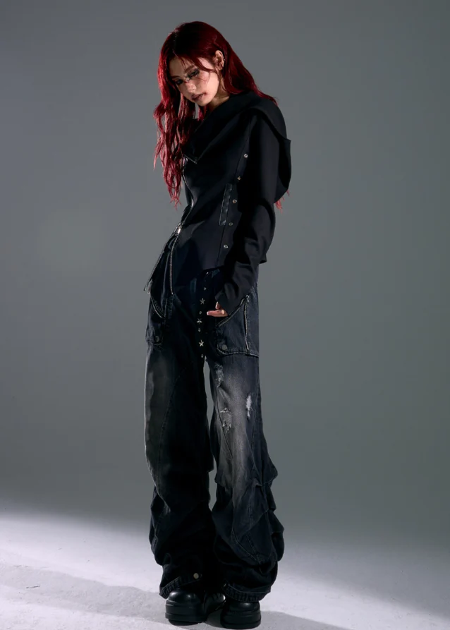 Raven Hood Asym Zip Knit Jacket - Image 6