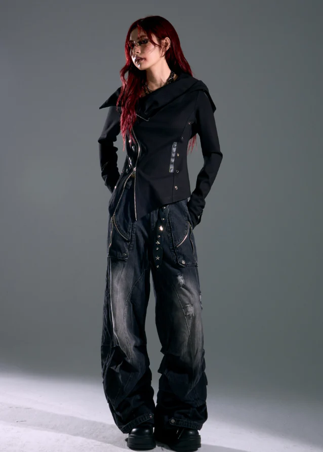 Raven Hood Asym Zip Knit Jacket - Image 7