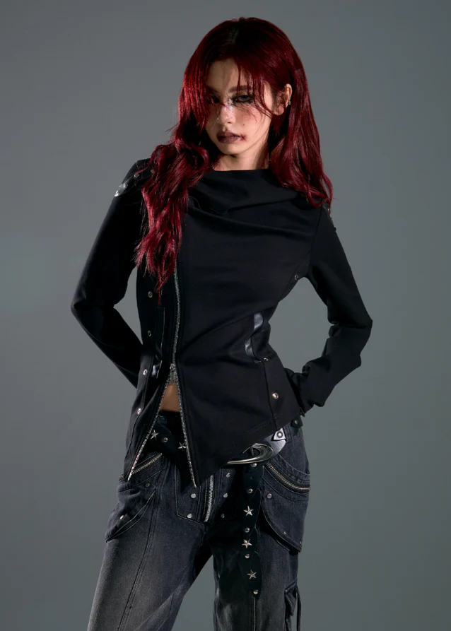 Raven Hood Asym Zip Knit Jacket - Image 8