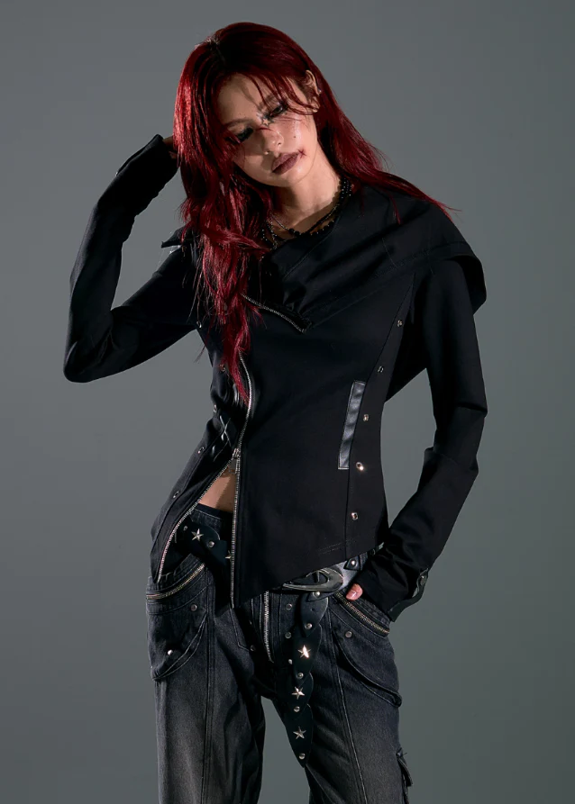 Raven Hood Asym Zip Knit Jacket - Image 9
