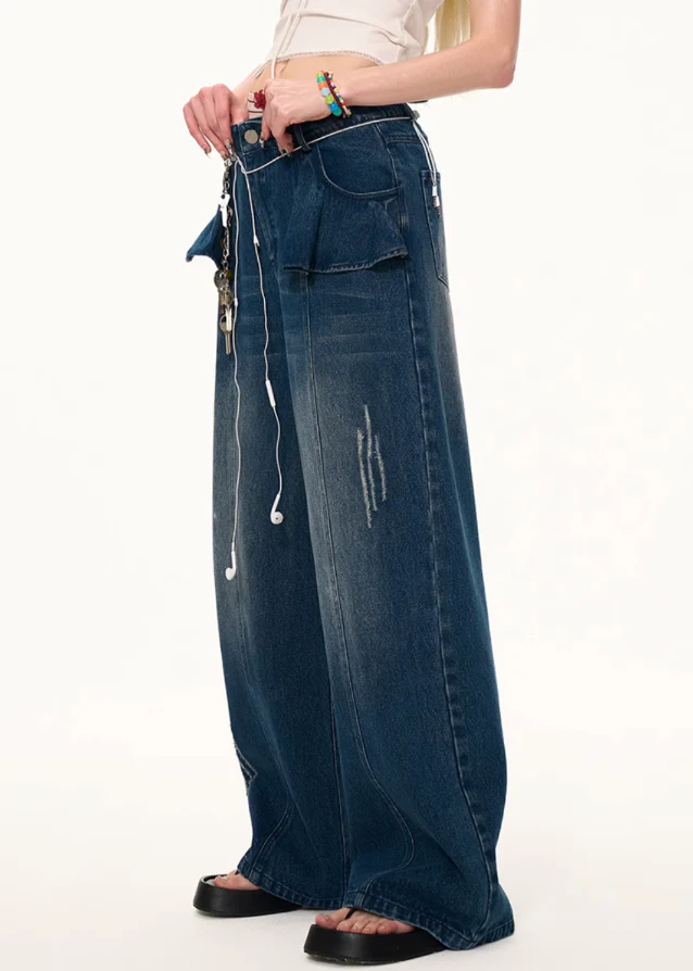 Retro Lotus Leaf Straight Jeans - Image 10