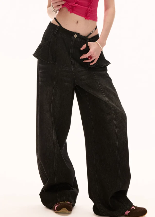 Retro Lotus Leaf Straight Jeans - Image 11