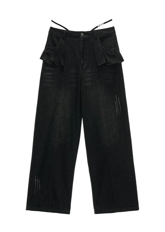 Retro Lotus Leaf Straight Jeans - Image 13