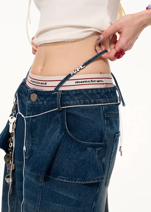 Retro Lotus Leaf Straight Jeans - Image 3