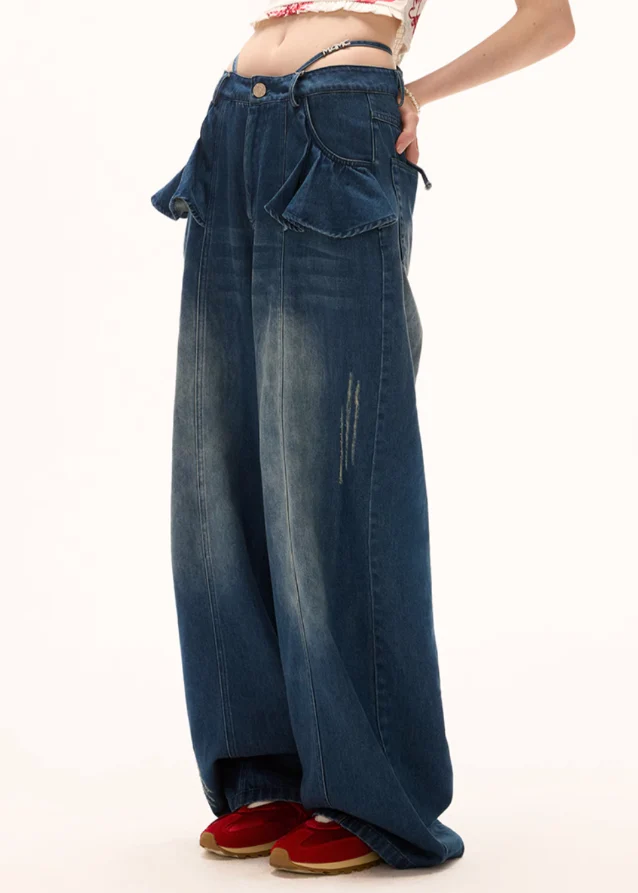 Retro Lotus Leaf Straight Jeans - Image 6