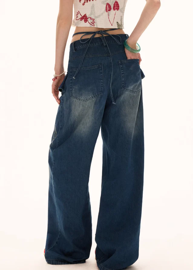 Retro Lotus Leaf Straight Jeans - Image 7