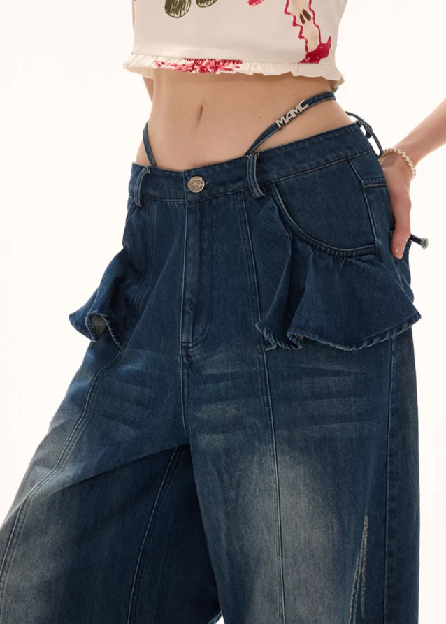 Retro Lotus Leaf Straight Jeans - Image 8
