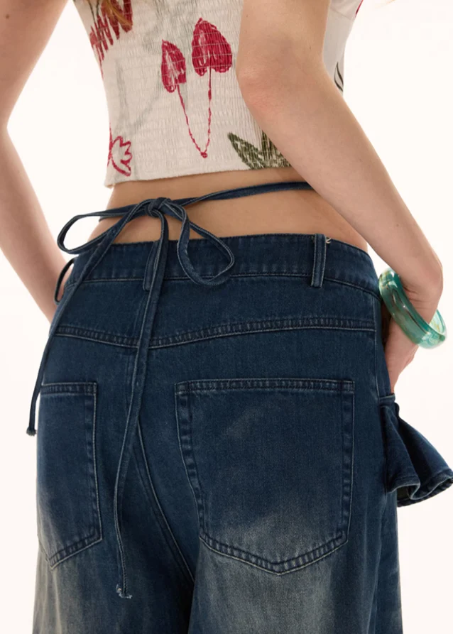 Retro Lotus Leaf Straight Jeans - Image 9