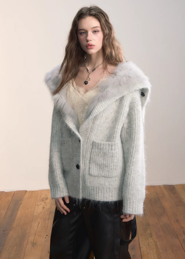 Luxe Pelt Lapel Sweater Jacket - Image 14
