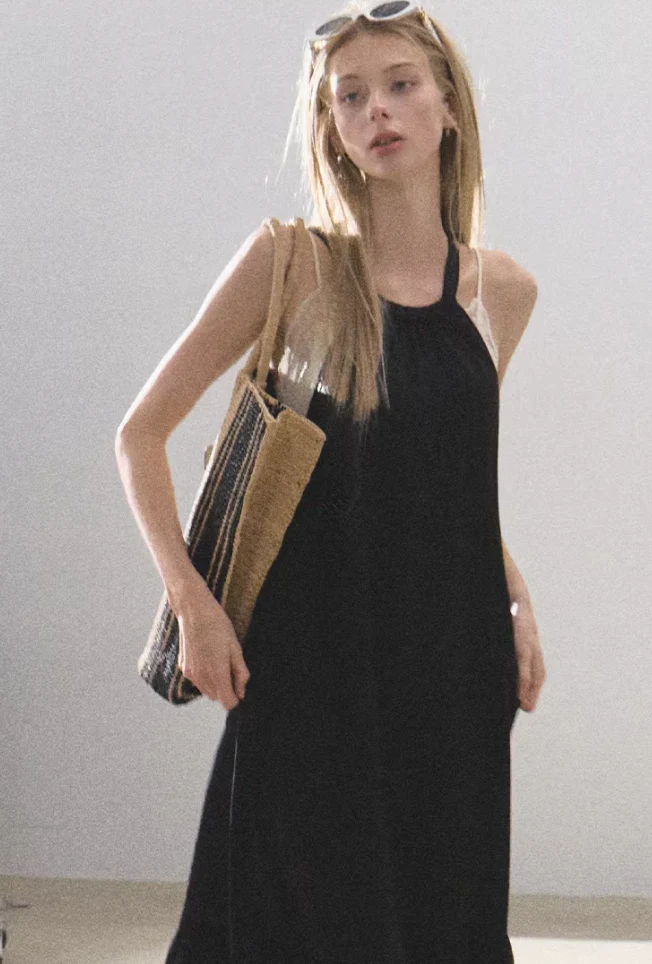 Lyocell Halter Little Black Dress - Image 2