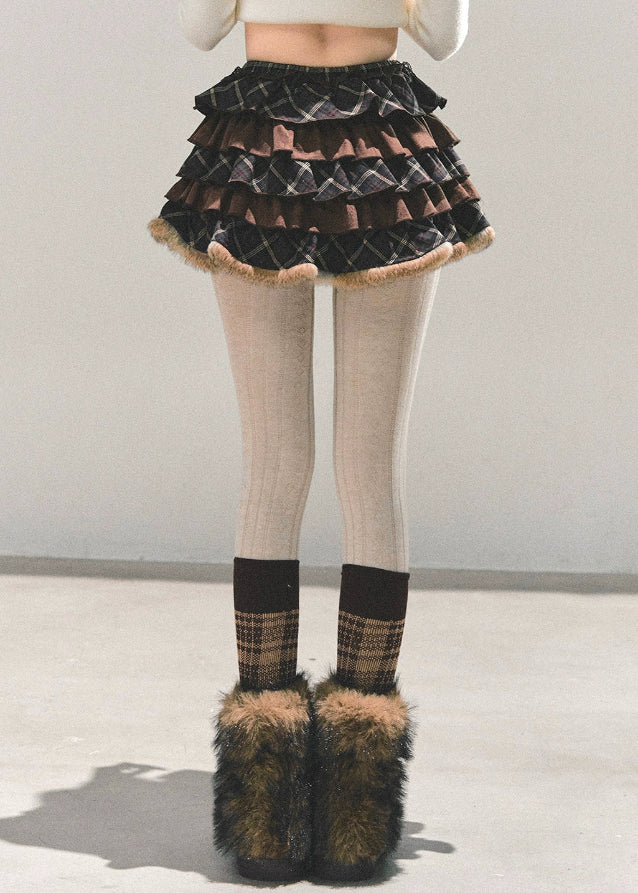Maillard Layered Plaid Puff Skirt - Image 3
