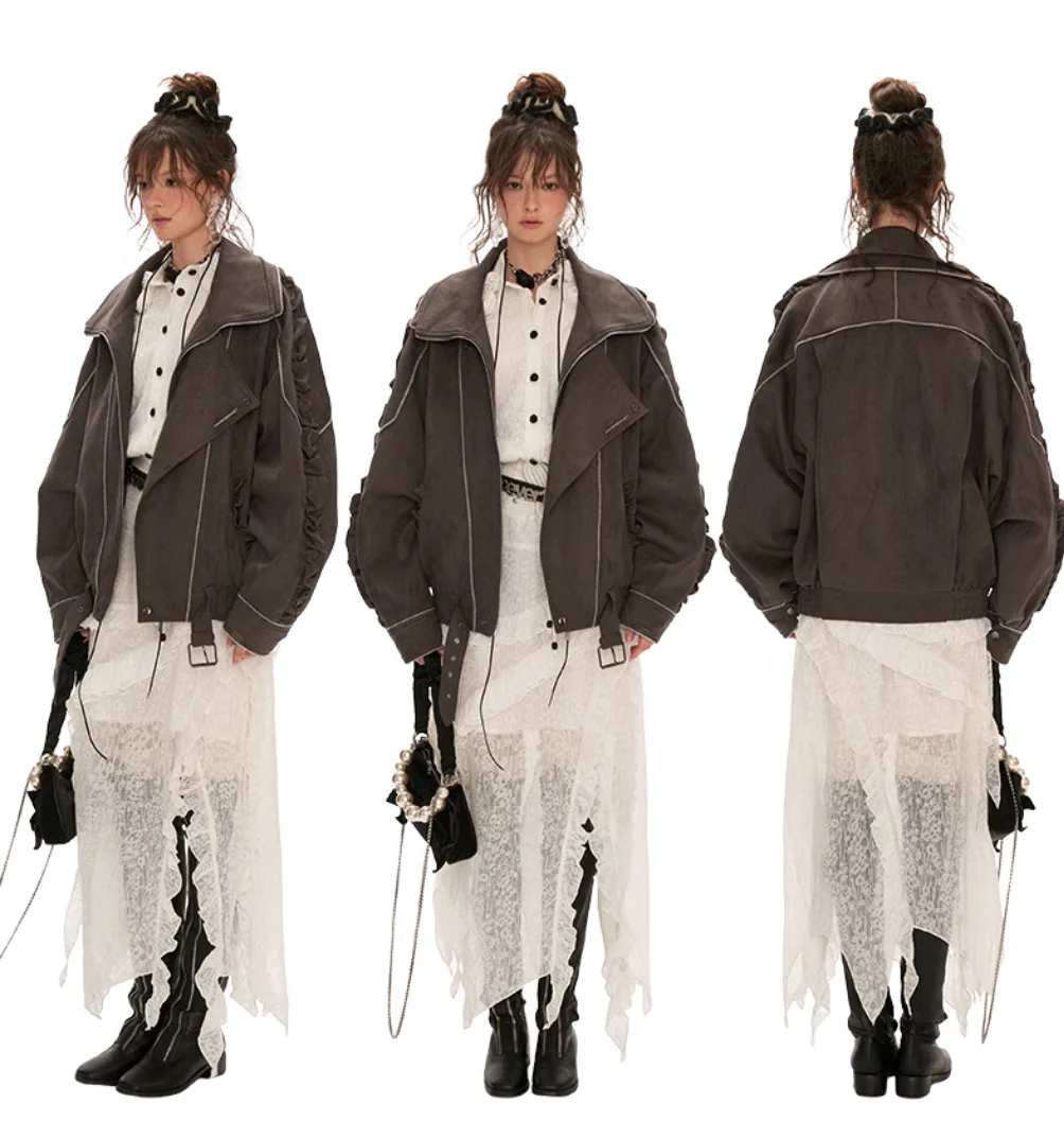 Distressed denim jacket and short skirt - Image 5