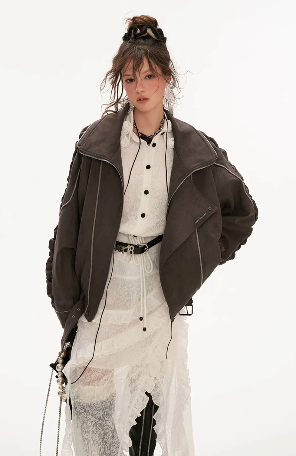 Distressed denim jacket and short skirt - Image 6