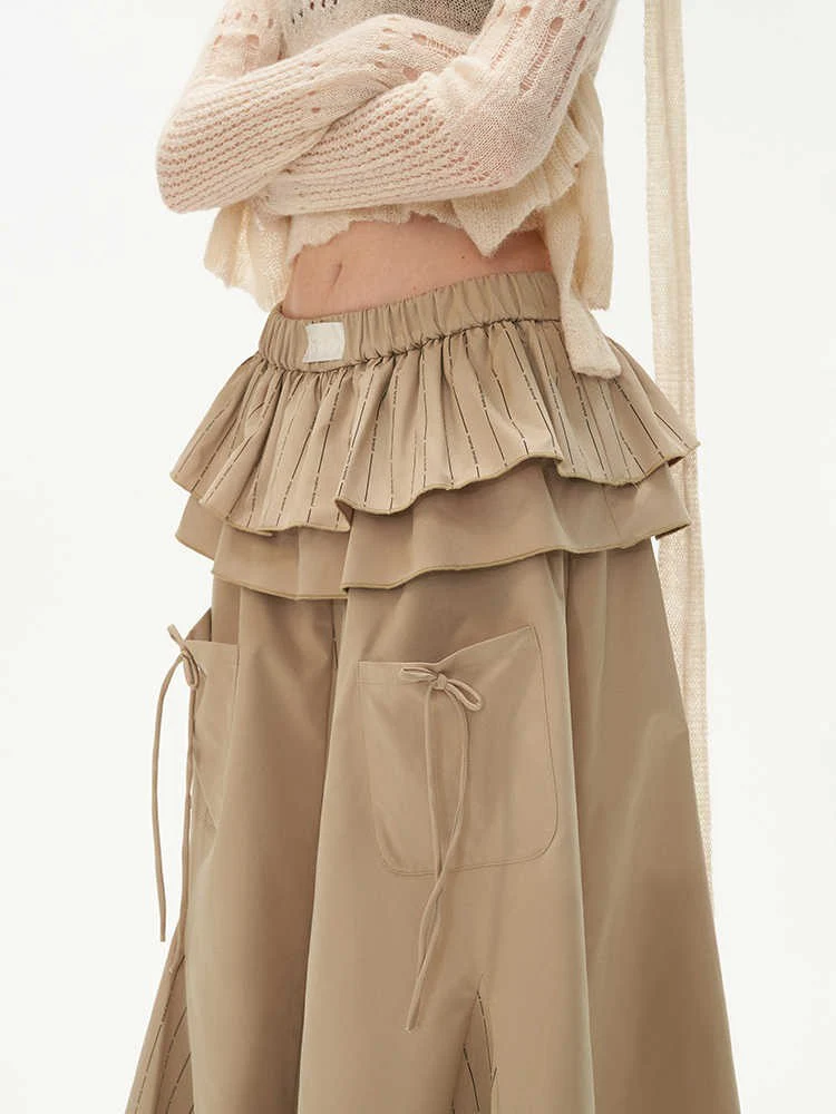 Cake layered pocket skirt long skirt - Image 3