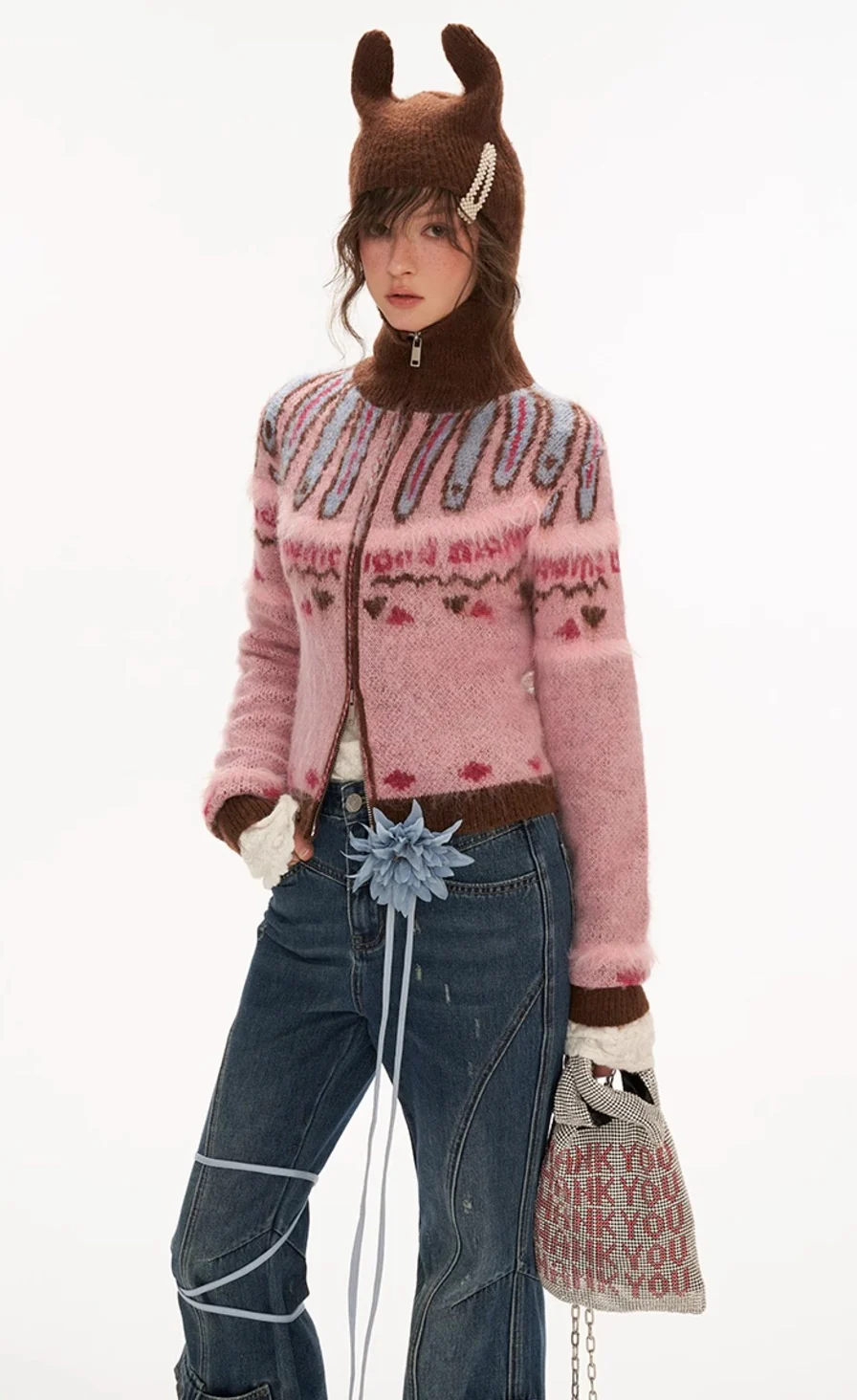 Cat ear hoodie sweater pink zipper jacket top - Image 10