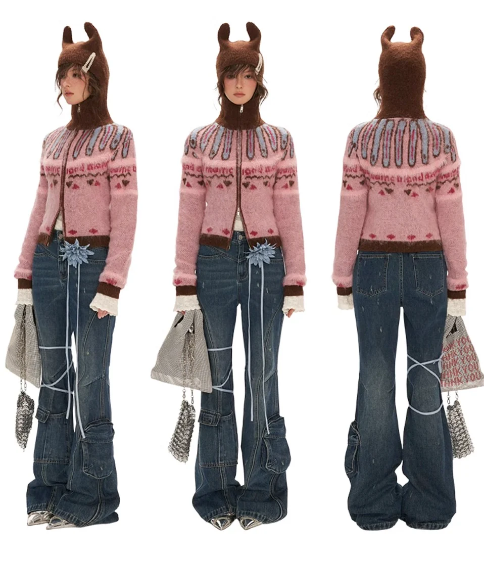 Cat ear hoodie sweater pink zipper jacket top - Image 11