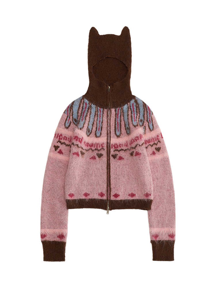 Cat ear hoodie sweater pink zipper jacket top - Image 5