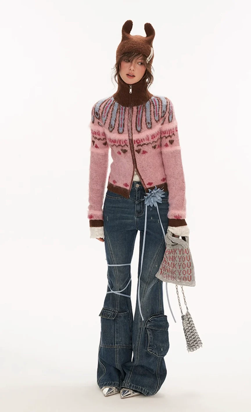 Cat ear hoodie sweater pink zipper jacket top - Image 8