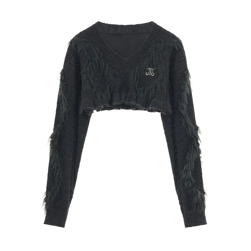 College style short sweater tops with fur pit short skirt pants - Image 12