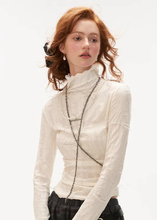 Destruction high collar long-sleeved T-shirt - Image 10