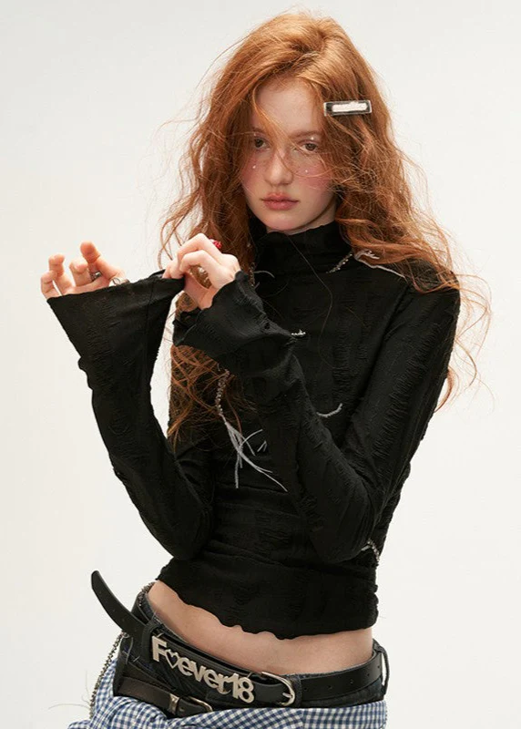 Destruction high collar long-sleeved T-shirt - Image 15