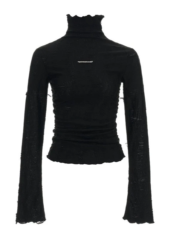 Destruction high collar long-sleeved T-shirt - Image 4