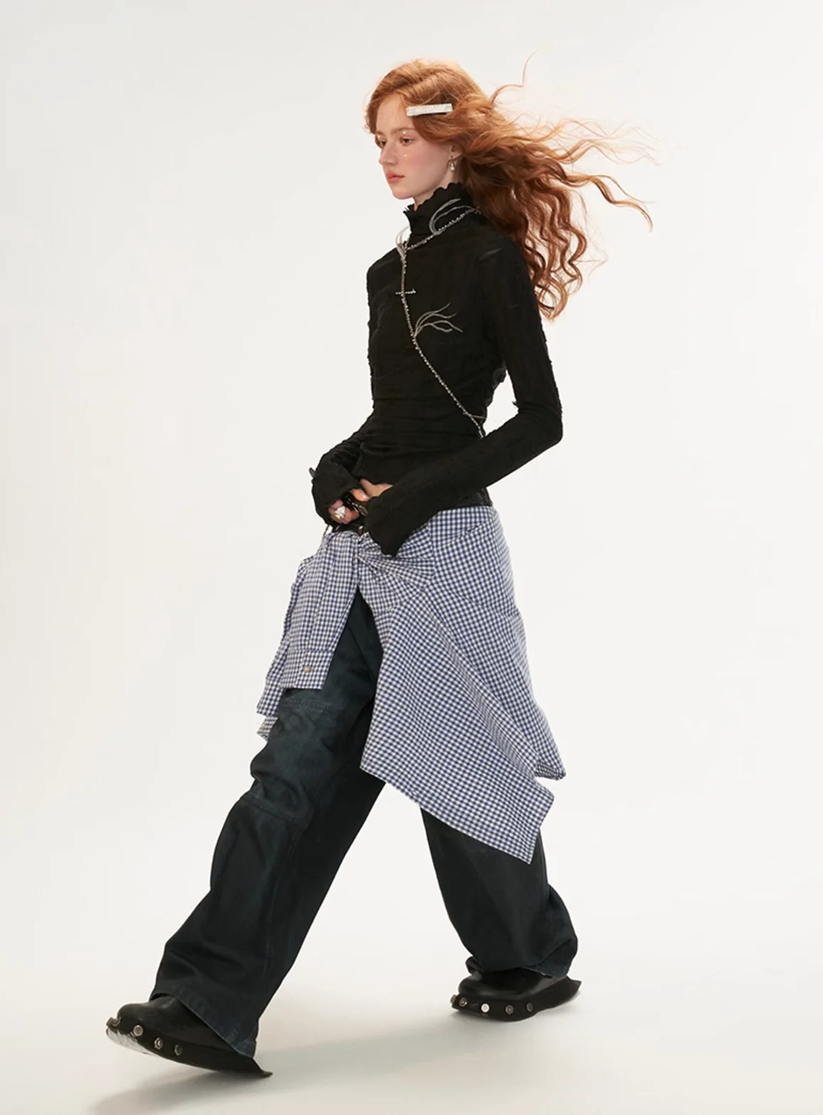 Destruction high collar long-sleeved T-shirt - Image 6
