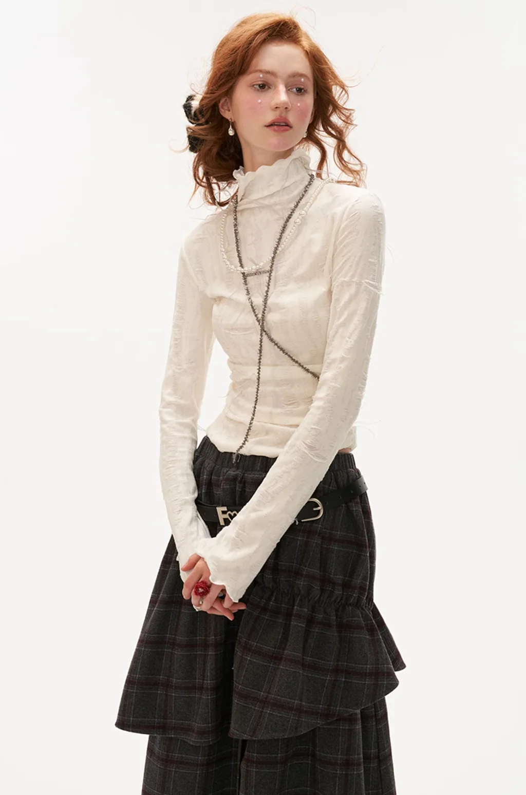 Destruction high collar long-sleeved T-shirt - Image 7