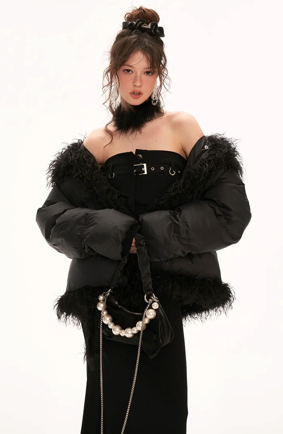 Fake fur stitching high collar cotton coat - Image 12