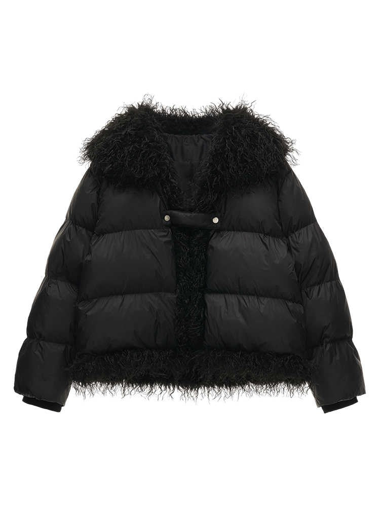 Fake fur stitching high collar cotton coat - Image 5