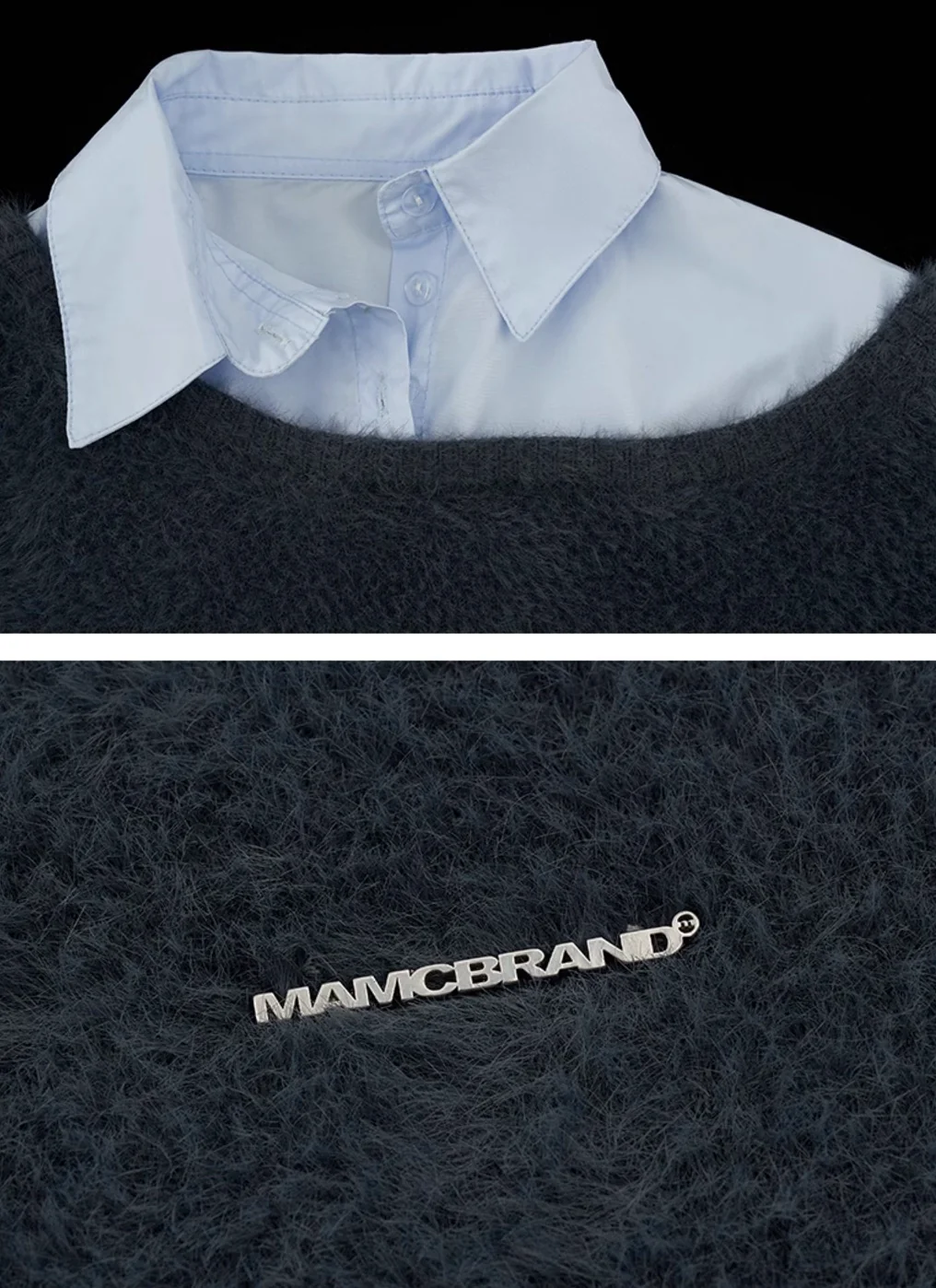 Fake two-piece college style shirt sweater - Image 14