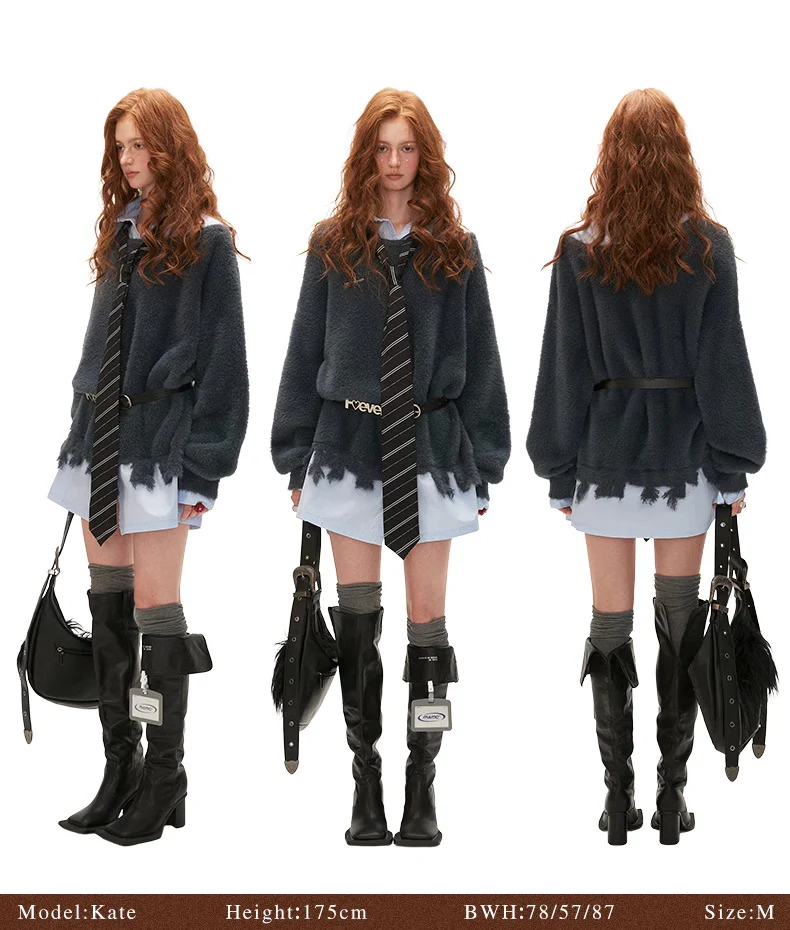 Fake two-piece college style shirt sweater - Image 15