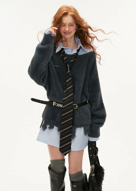 Fake two-piece college style shirt sweater - Image 4