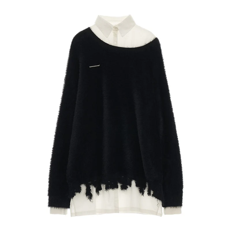 Fake two-piece college style shirt sweater - Image 6