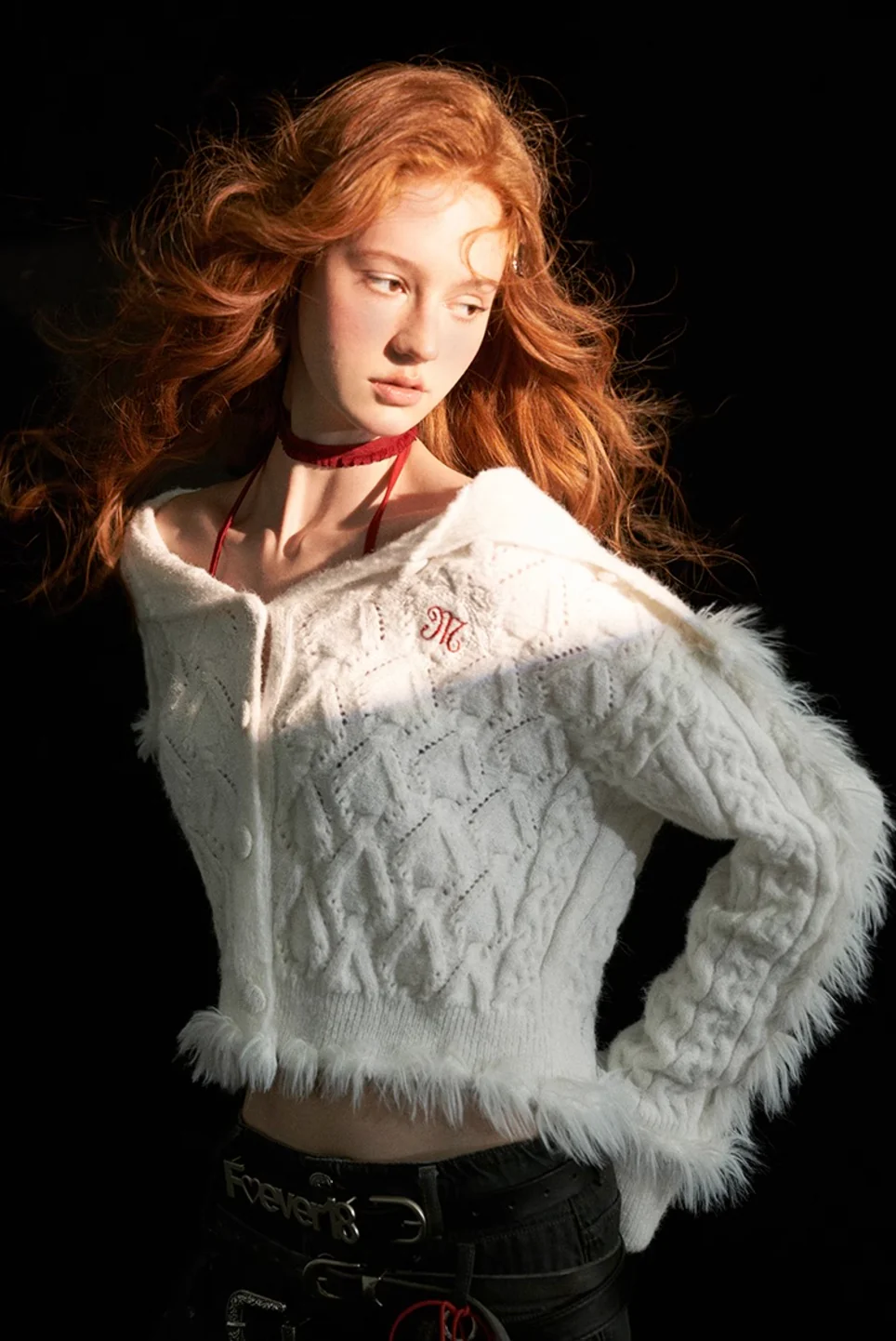 High collar patchwork wool sweater cardigan - Image 10