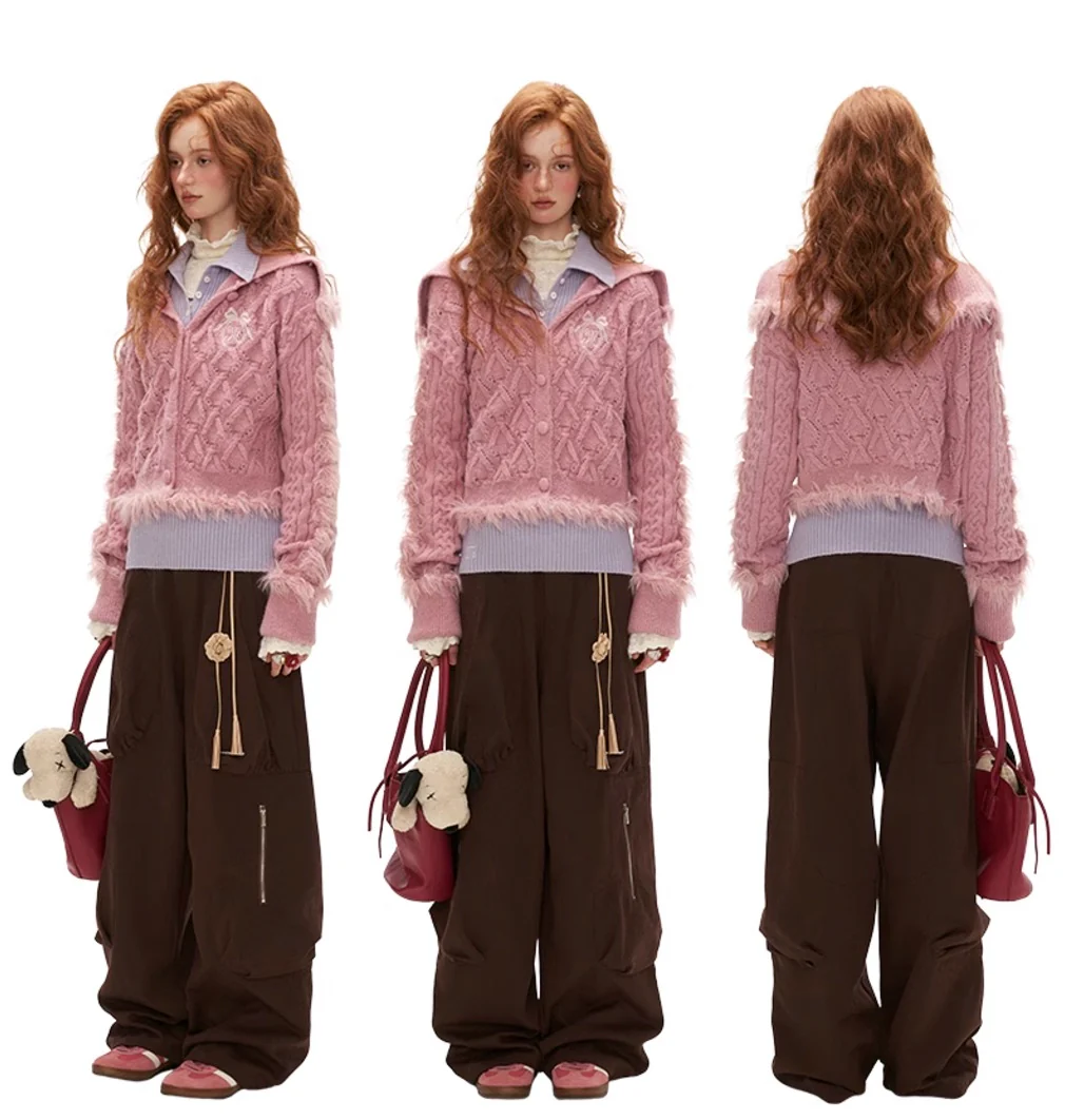 High collar patchwork wool sweater cardigan - Image 12