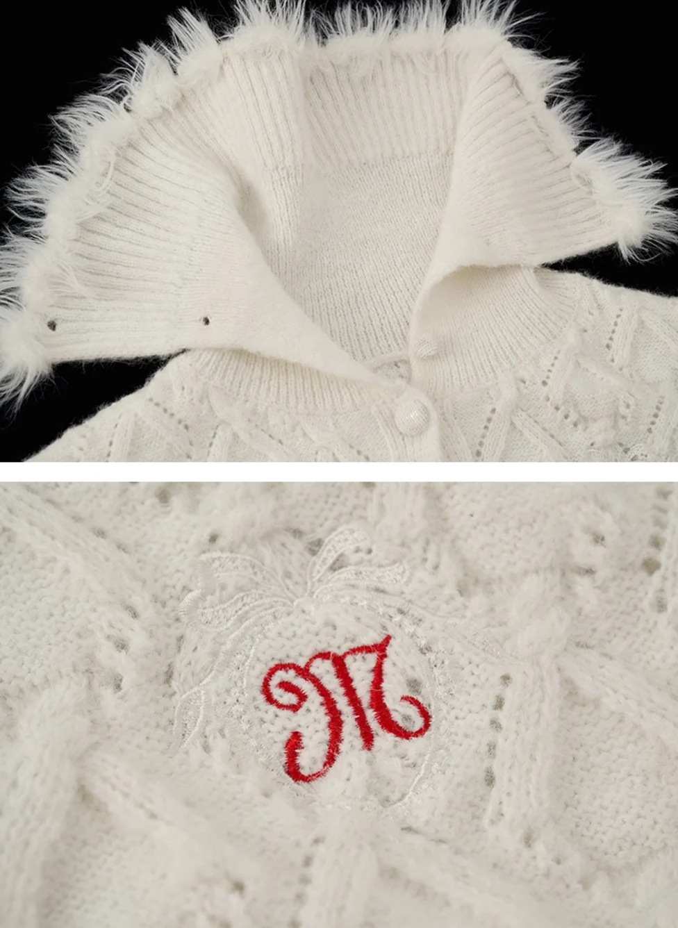 High collar patchwork wool sweater cardigan - Image 14